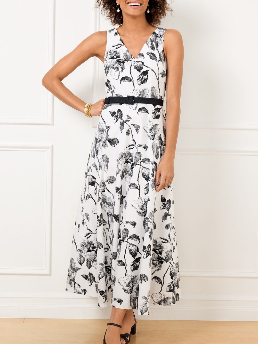 NWT Talbots Modern Poplin Dress Climbing Camellias Size 18W Floral NEW Black